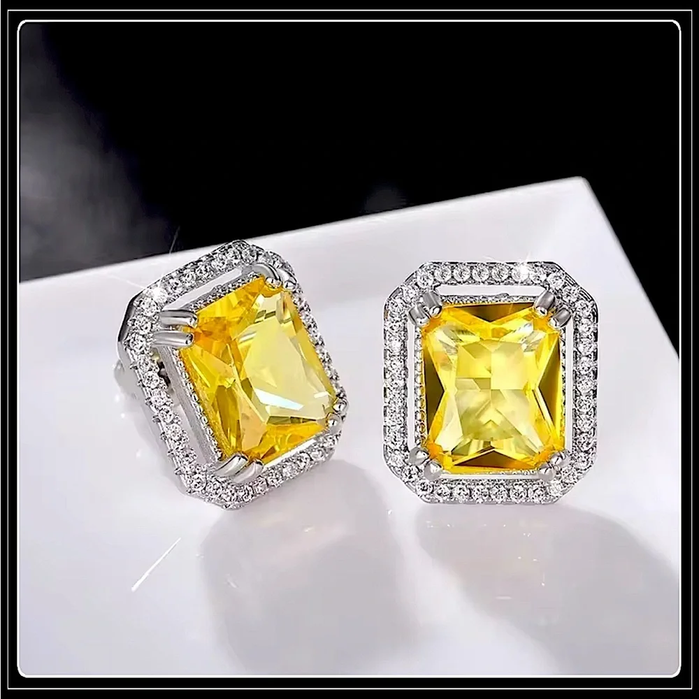 Clearance! NEW CITRINE PRISM YELLOW SAPPHIRE DIAMOND EARRINGS